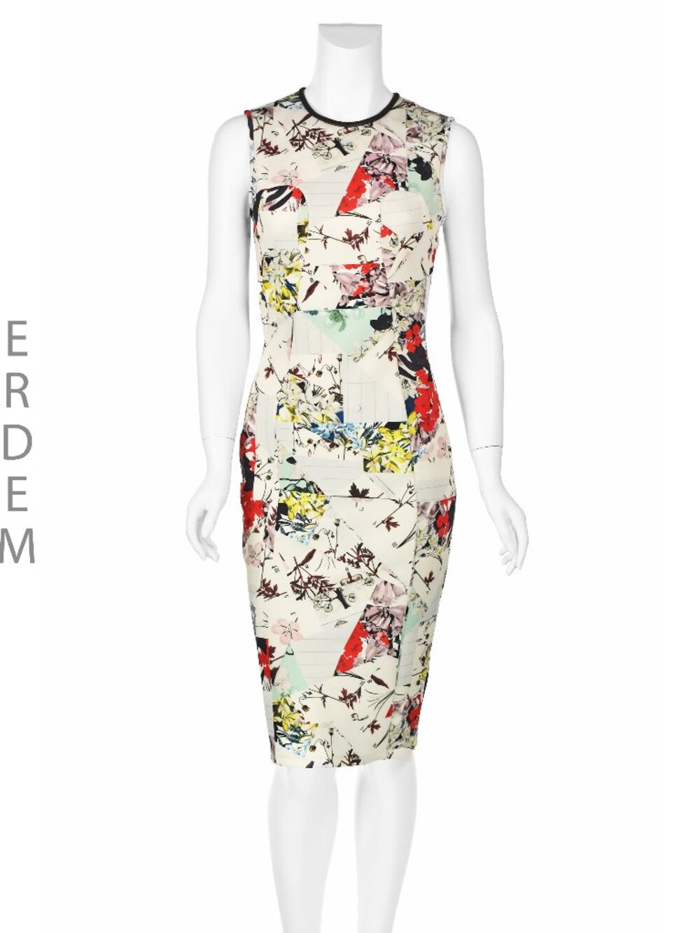 ERDEM "Maura" Off-White Asian Print Stretchy Sheath Dress SIZE US 4